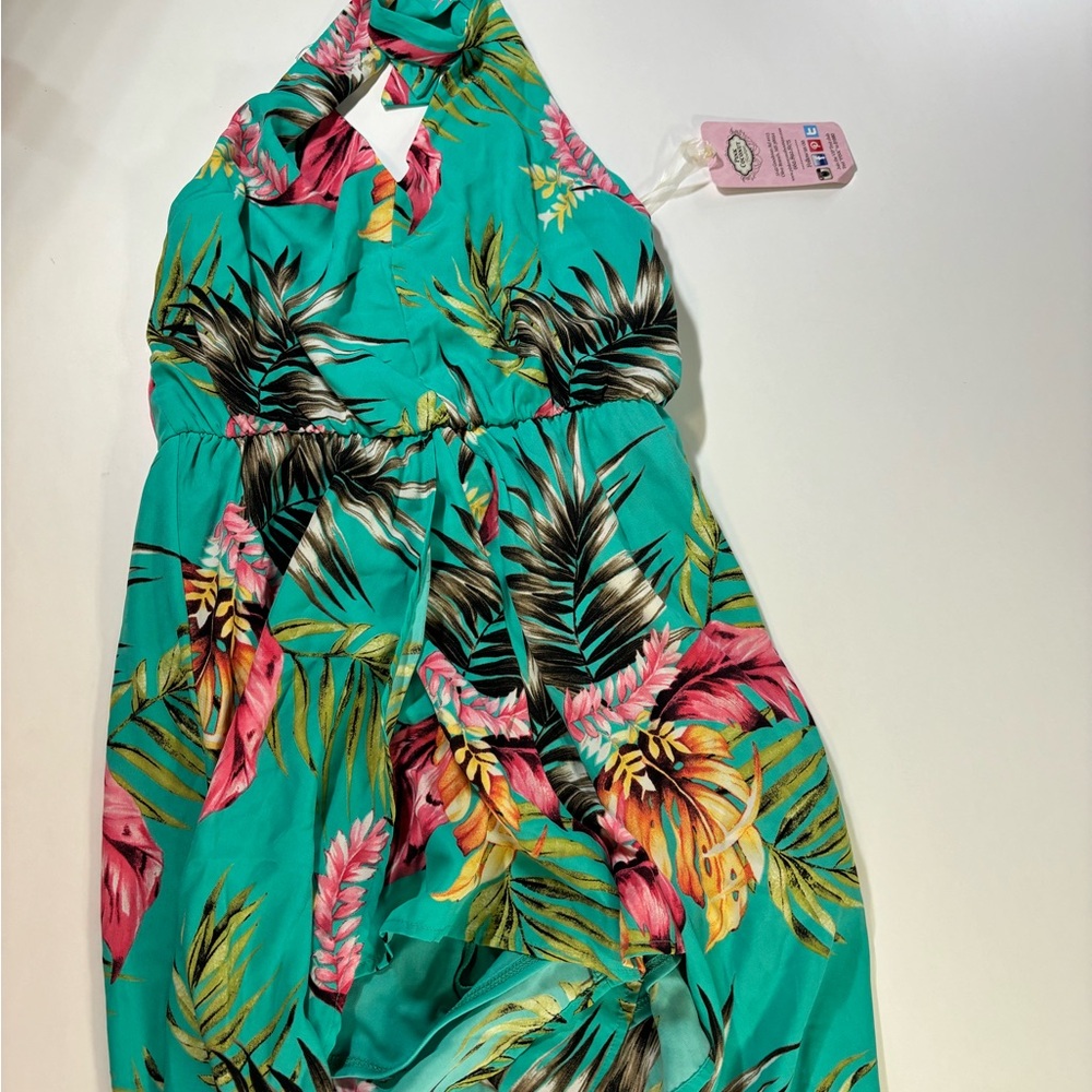 Peach Love California Teal Floral Romper
